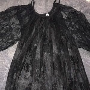 Black lace cover up? Or over shirt.